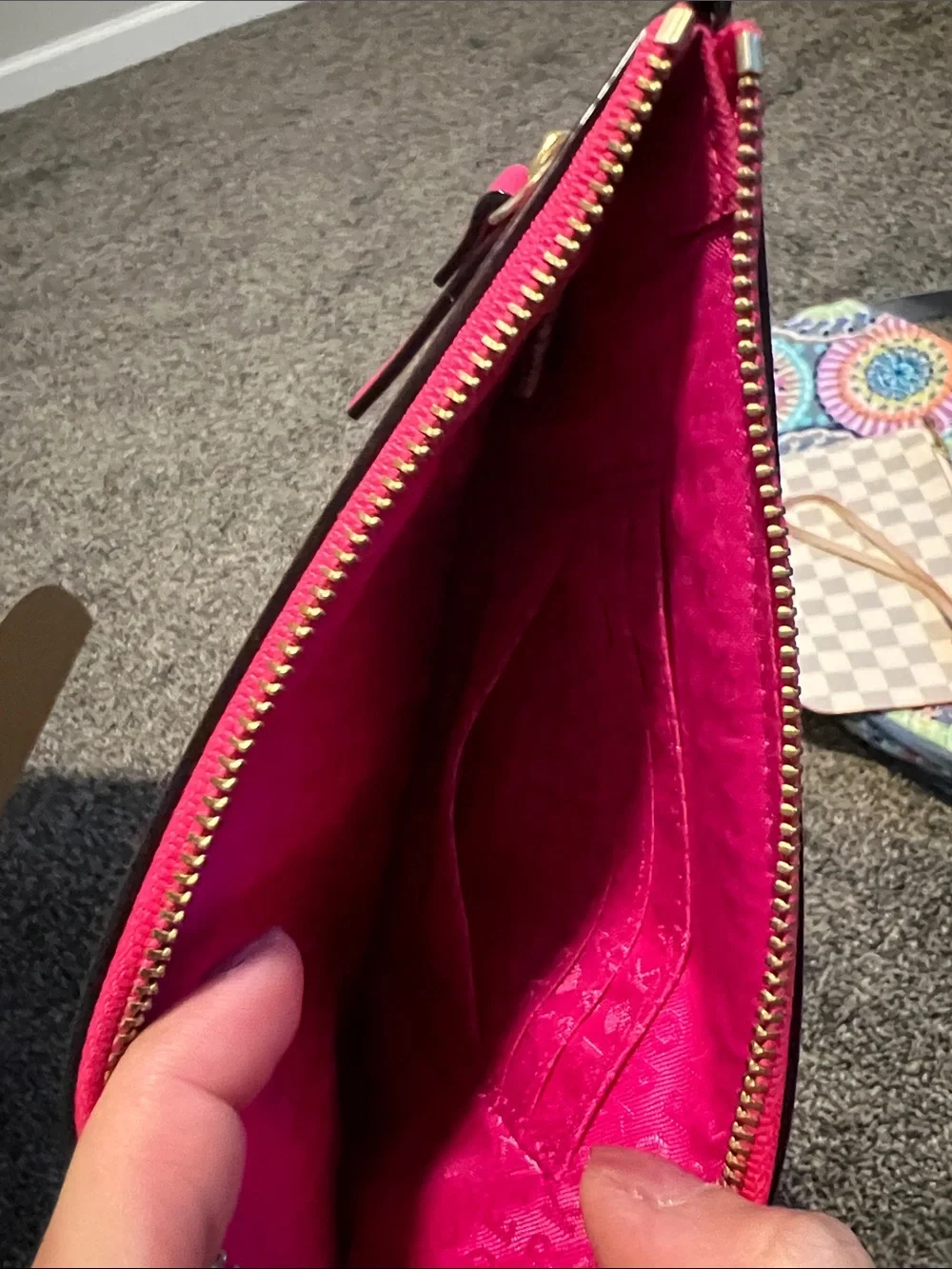 kate spade Bright Pink Saffiano Wristlet Clutch with Gold Hardware